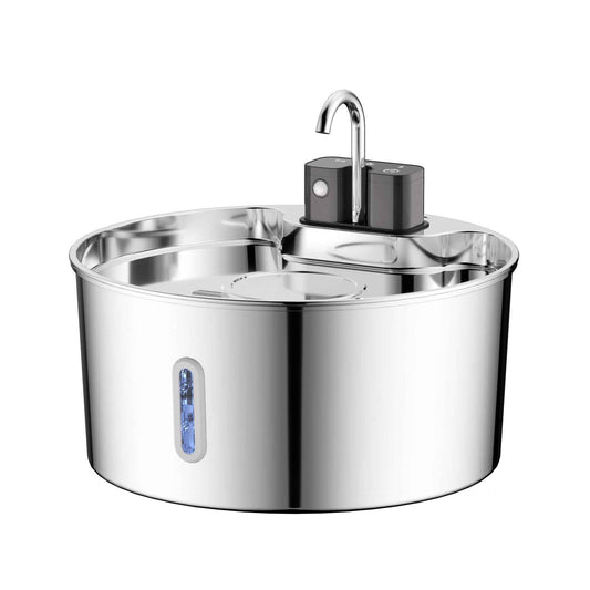 3.2L Stainless Steel Automatic Ultra Quiet Cat Water Fountain with Viewing Window, Lithium Battery Pump & Circulating Flow - Pawembrace.com