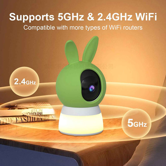 Home Night Light Security Camera - Warm Light 2K HD Night Vision, 360° Pan-Tilt PTZ Rotation, iCSee App Remote Viewing, Safe Eye-Friendly Baby/Pet Monitor - Pawembrace.com