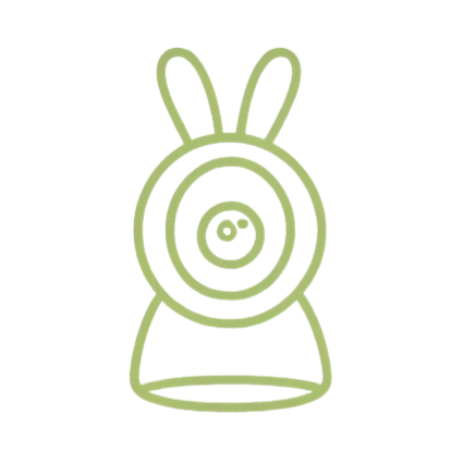 Green outline icon of a pet feeder with bunny ears on a transparent background