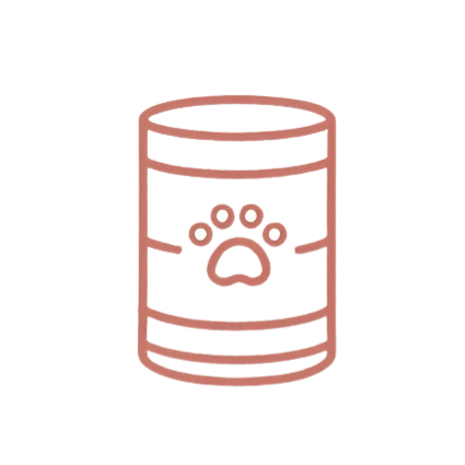 Line art of a pet food can with a paw print, natural pet supplies icon