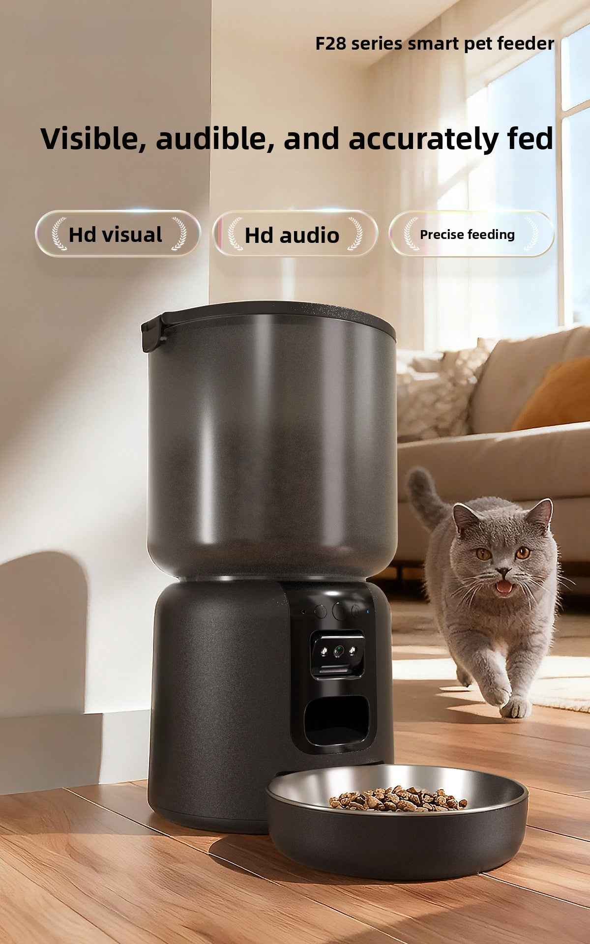 4L Smart WiFi Automatic Cat Feeder with Voice Recording & Playback, APP Control & Wireless Power Supply - Pawembrace.com