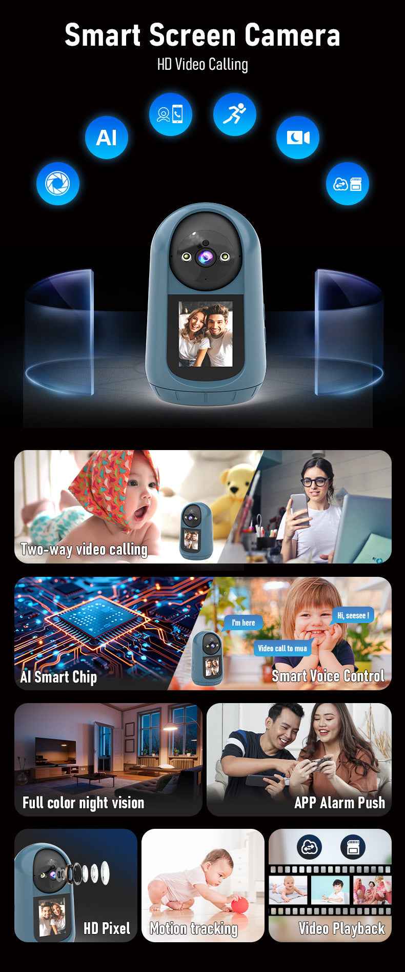 AI Smart Two-Way Talk Camera - HD PTZ Wireless Security Camera with iCSee App Remote Control, Intelligent Voice Intercom for Home Baby/Pet Safety - Pawembrace.com