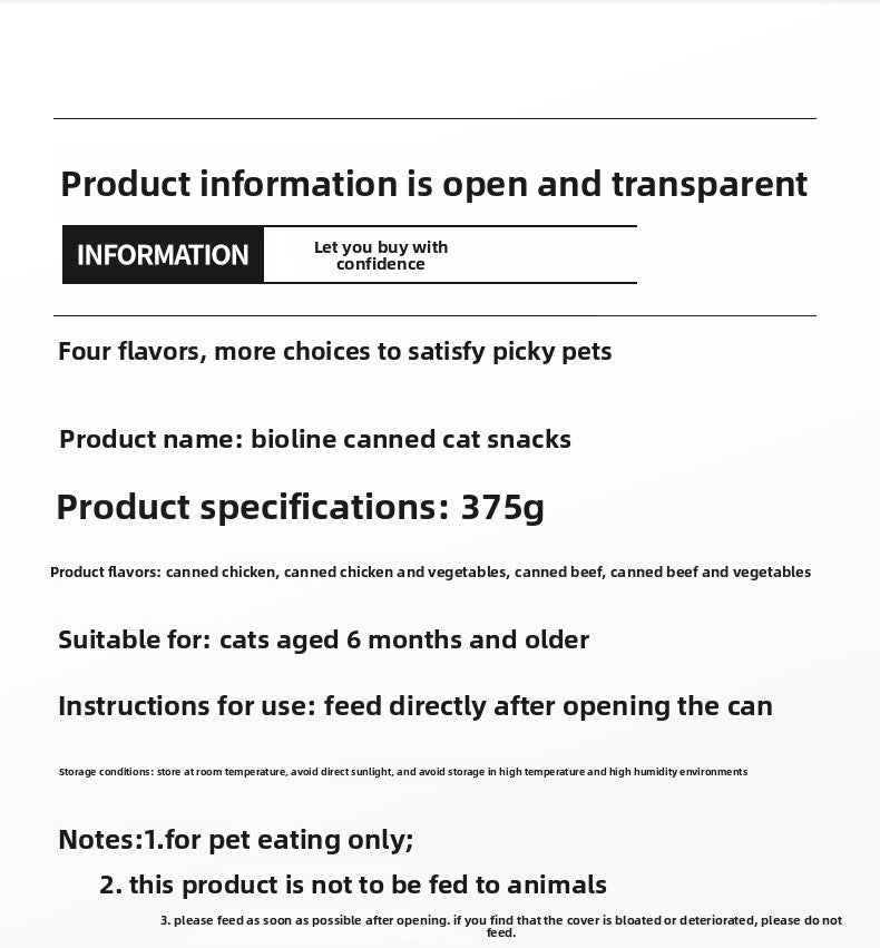 375g Large Can Premium Fresh Meat High-Protein Wet Cat Food - Natural Ingredients, No Additives, Nutritious & Delicious Healthy Snack for Cats - Pawembrace.com