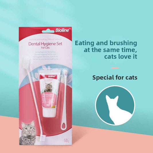 Natural Enzymatic Cheese Flavored Cat Toothpaste Kit - Gentle Teeth Cleaning, Fresh Breath, Prevents Tartar & Plaque, Safe to Swallow, Vet Recommended - Pawembrace.com