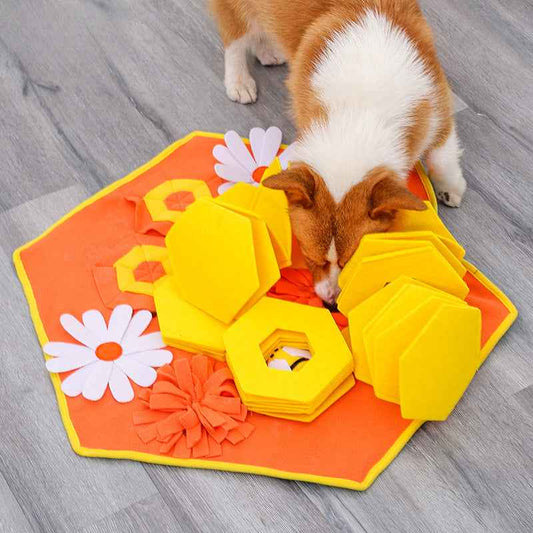 Bee Dog Snuffle Mat - Interactive Hide Treat Puzzle Toy, Burn Energy & Boredom Relief Training, Premium Pet Enrichment Supplies - Pawembrace.com